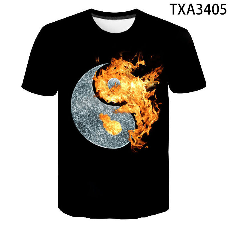 T-Shirt homme femme et enfant, estival et à la mode, avec Yin et Yang Gossip imprimés en 3D, Cool Water Fire, 2021