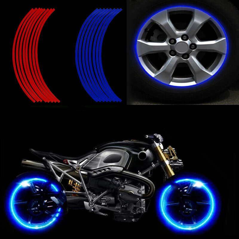 Cinta reflectante adecuada para rueda de motocicleta, pegatina de neumático de motocicleta, calcomanía automática, accesorios de decoración de bicicleta, 16 piezas, 17 "y 18"