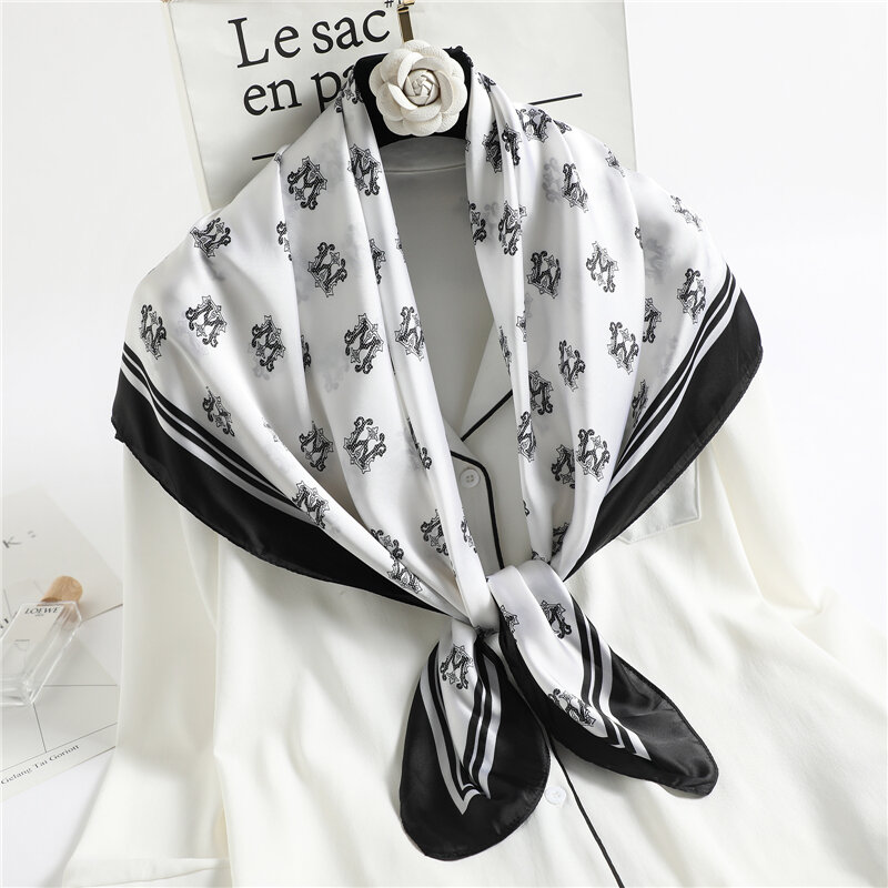 Модный атласный Шелковый квадратный шарф для женщин, хиджаб, бандана, мусульманская обертка, головные шарфы, шаль, шейный платок, 90 см