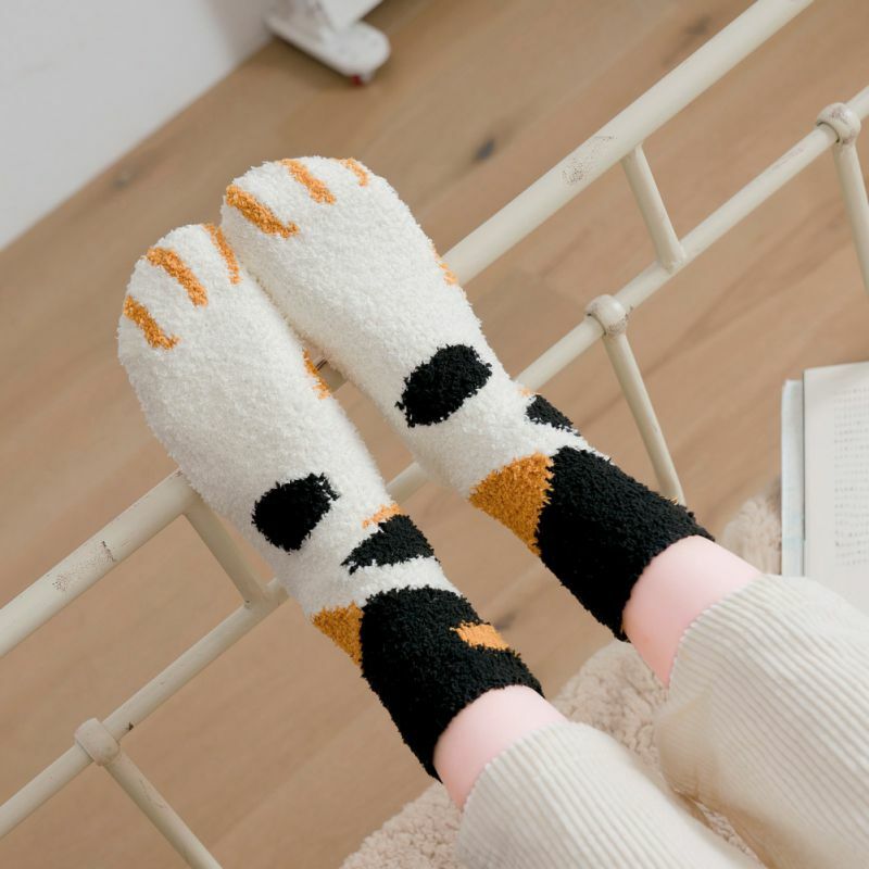 Socks Women Winter Cat Claws Cute Thick Warm Sleep Floor Socks Plush Coral Fleece Socks Female Tube Socks!