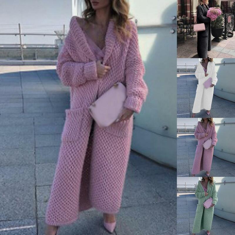 Casual Women Long Cardigan Loose Autumn Winter Solid Color Pockets Knitted Coat  Knitted Jacket    Office Lady Cardigan