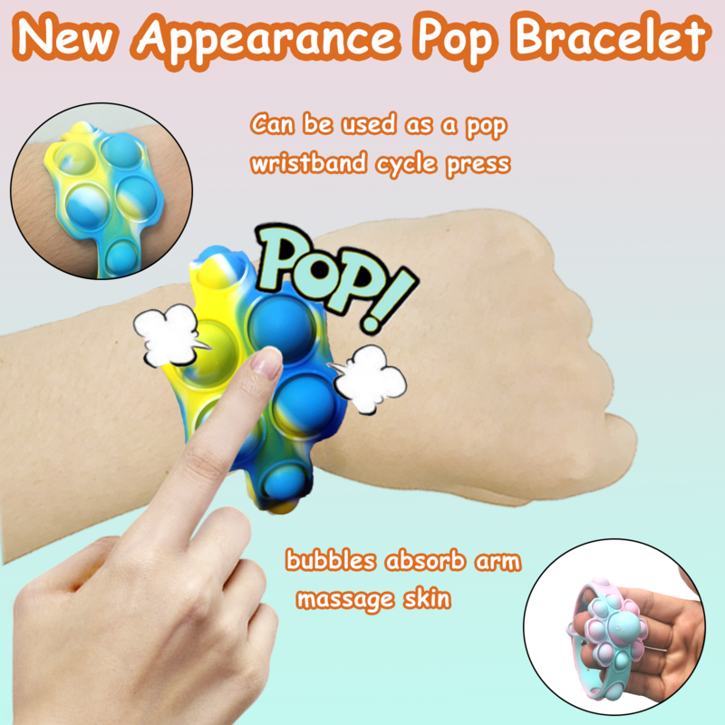 12 Pack Pop Armband, Nieuwe Fidget Popper Armband, Stress Wearable Fidget Speelgoed Sets, Wasbaar Multicolor Siliconen