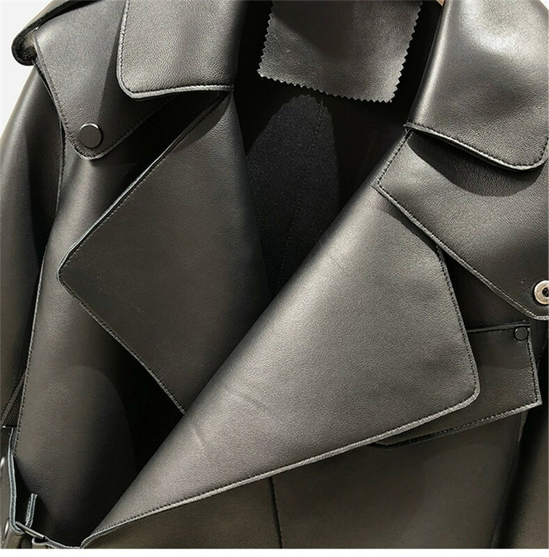 LEDEDAZ-Chaqueta corta de piel sintética para mujer, chaqueta holgada e informal de talla grande, para primavera y otoño, color negro y rojo, 2020