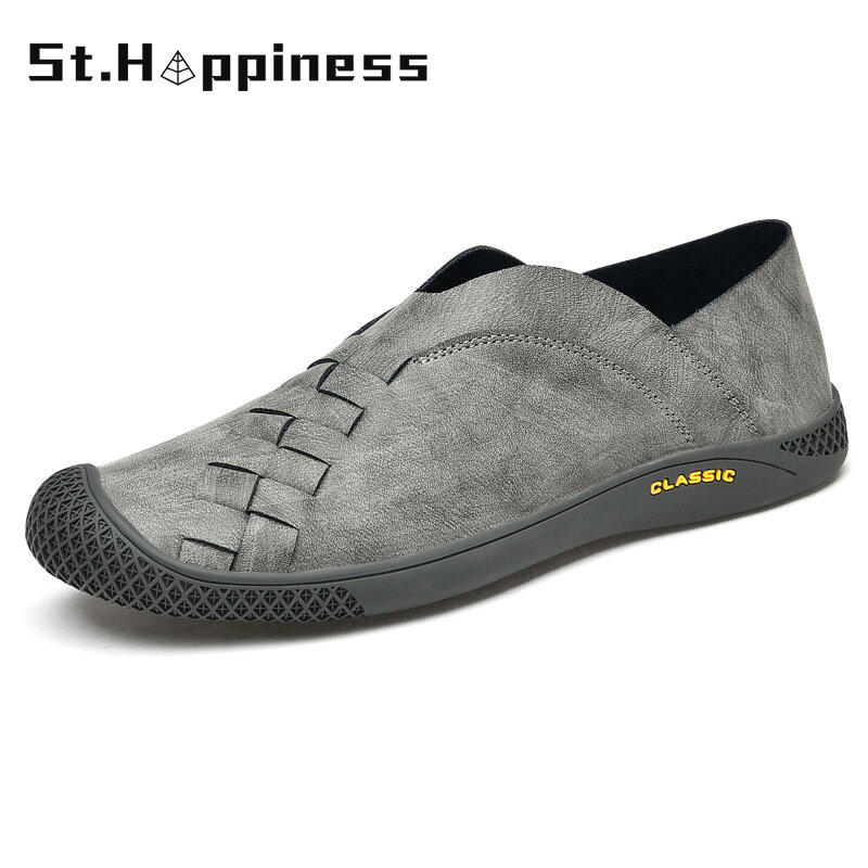 2021 New Summer Men's Casual Shoes Breathable Leather Sneaker Fashion Outdoor Lightweight Driving Shoes Walking Flat Loafers