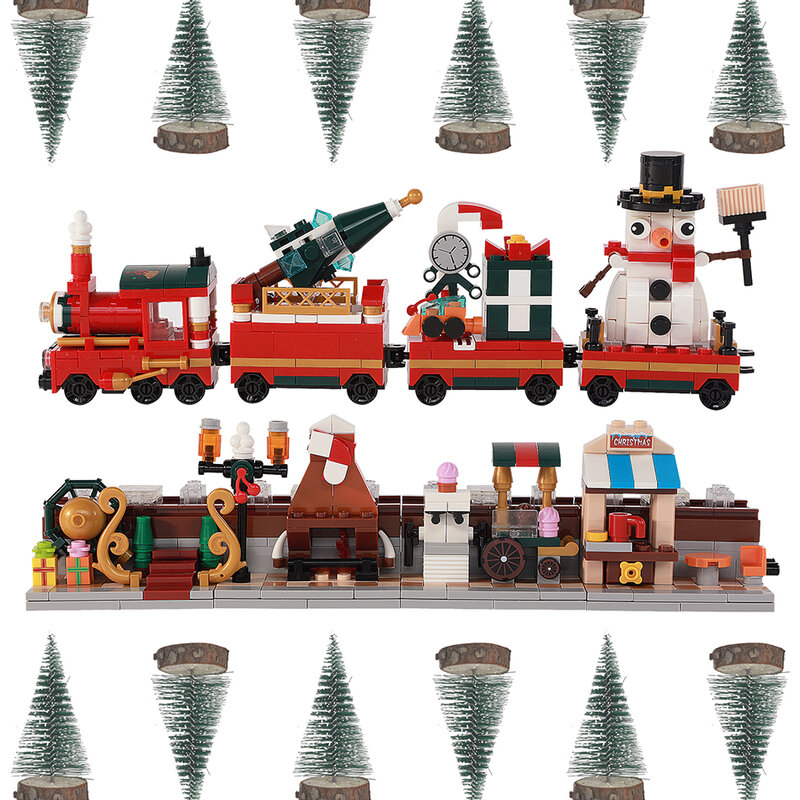 크리스마스 마을 스트리트 뷰 눈사람 빌딩 블록 도시 산타 클로스 4In1 휴일 기차 벽돌, 크리스마스 트리 장난감 선물, 838 피스