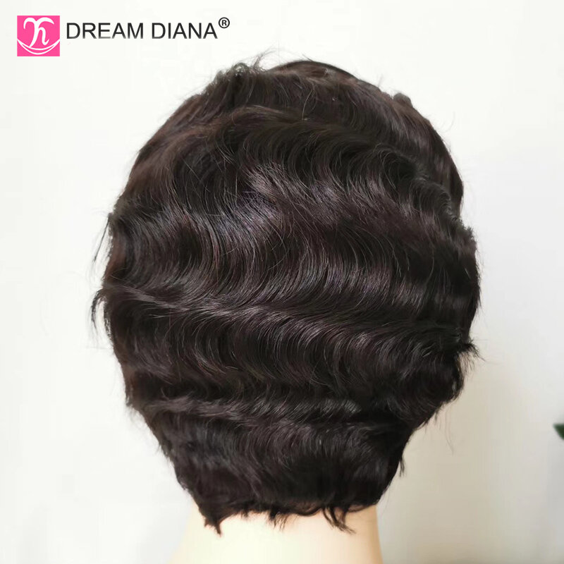 Dreamdiana perucas de cabelo humano brasileiro perucas de cor pura 1b 99j 27 perucas de onda de dedo curto 100% perucas de cabelo humano para preto