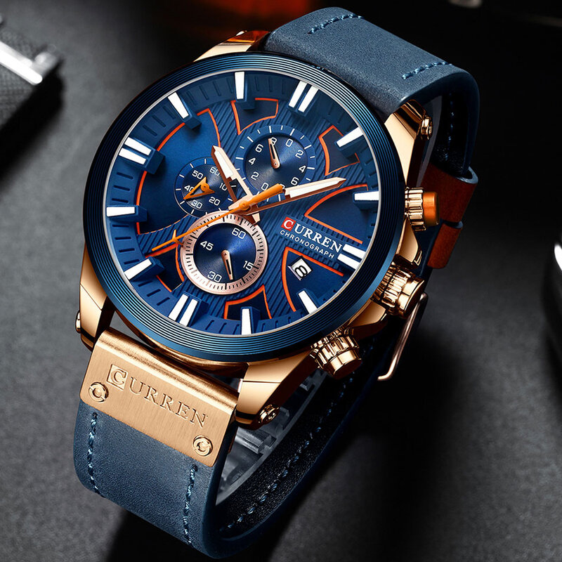 Curren Horloge Chronograaf Sport Heren Horloges Quartz Klok Lederen Mannelijke Horloge Relogio Masculino Fashion Cadeau Voor Mannen