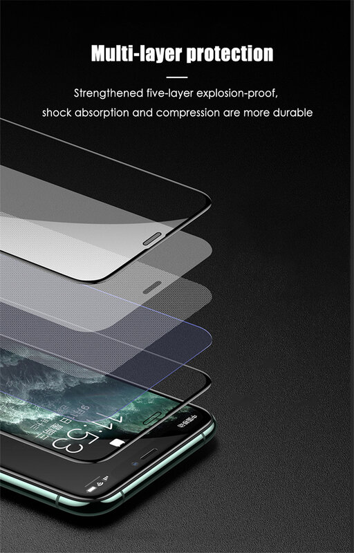 Cubierta completa de vidrio templado para iPhone, protector de pantalla de vidrio para iPhone 7, 8 Plus, X, XR, XS, Max, 6, 6S Plus, 12, 11 Pro Max