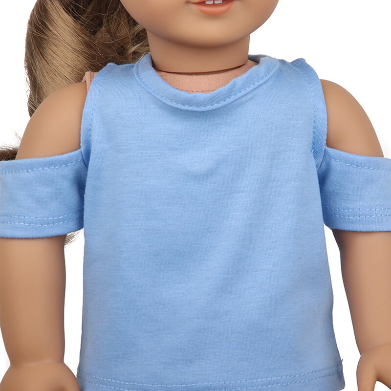 Vêtements de poupée 18 pouces à la mode, chemise à épaule en feuille de Lotus + Jeans pour bébé, nouveau-né américain et jouets rebronze de 43cm pour filles