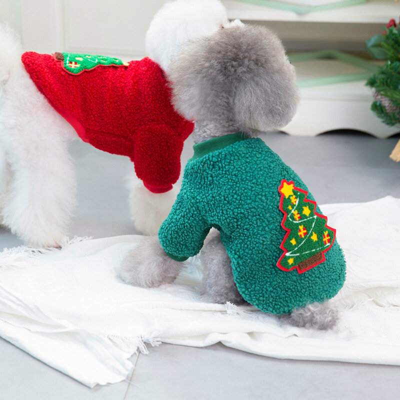 Pet a Roupa Do Cão Outono e Inverno Roupas Novo Animal de Estimação Teddy Cão Pequeno Pet Árvore De Natal Roupas Revestimento Do Cão De Lã