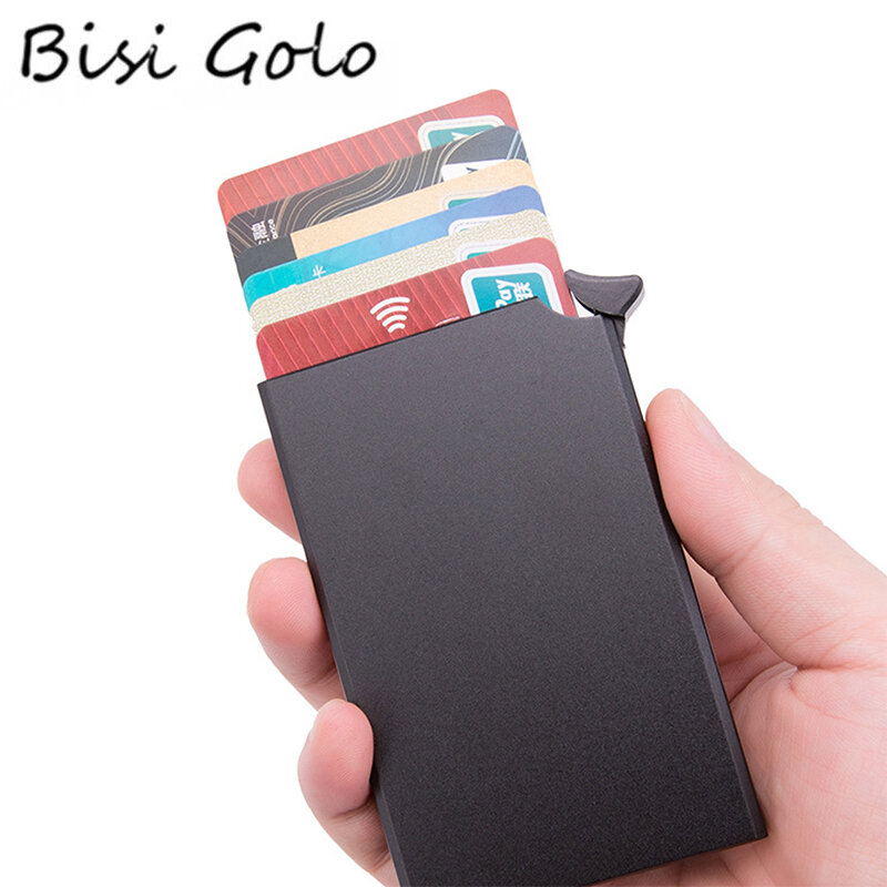 BISI GORO RFID Anti-theft Credit Card Holder Thin ID Card Case Automatically Metal Bank Cards Wallet For Women Mini Men's Purse