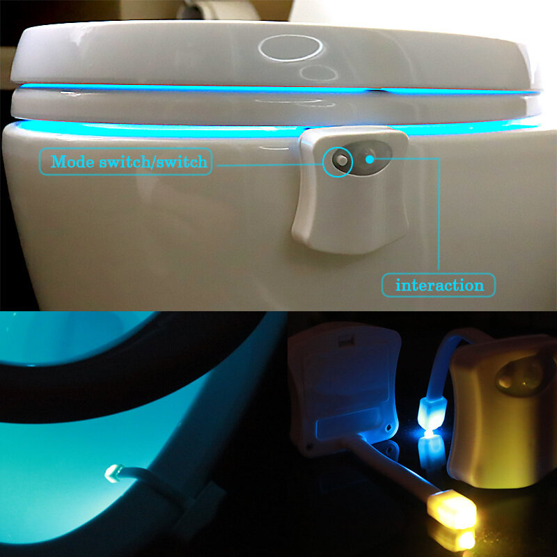 Lampe LED étanche avec capteur de mouvement intelligent, rétro-éclairage pour cuvette de toilette, 16 couleurs