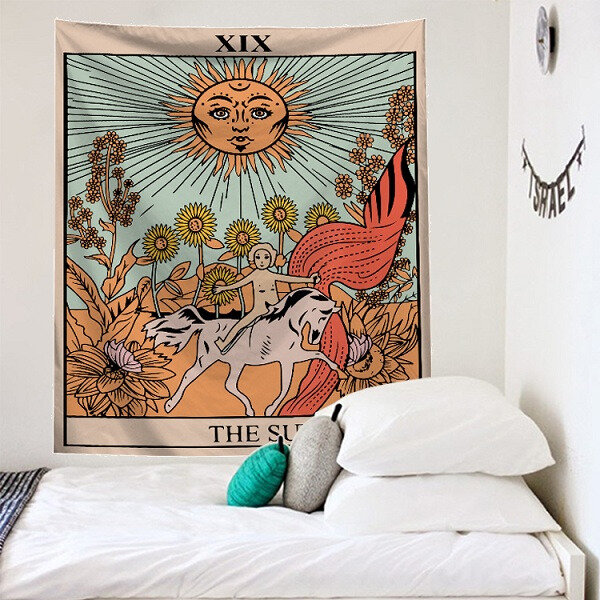Одеяло с рисунком мандалы, Таро, карты, гобелен, настенные подвесные гобелены, искусственный чехол, декор для стен с солнцем и луной, 95x73 см