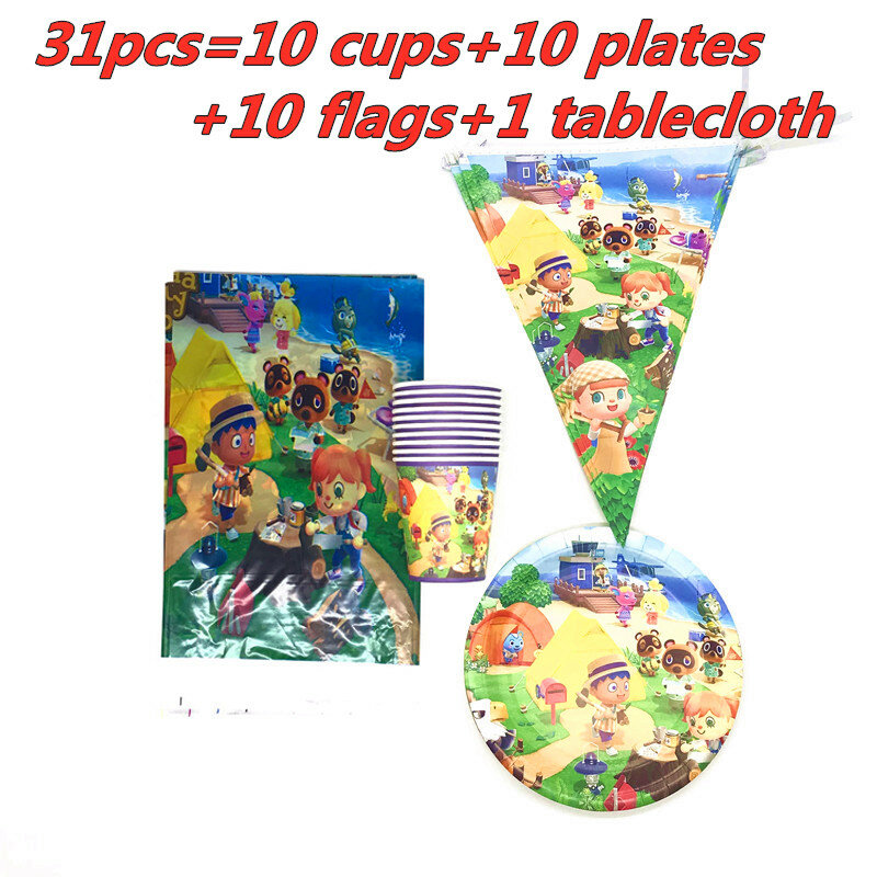 Animal Crossing New Horizons Game Party Decorations Disposable Tableware Happy Birthday Flag Cup Plate Tablecloth Party Supplies