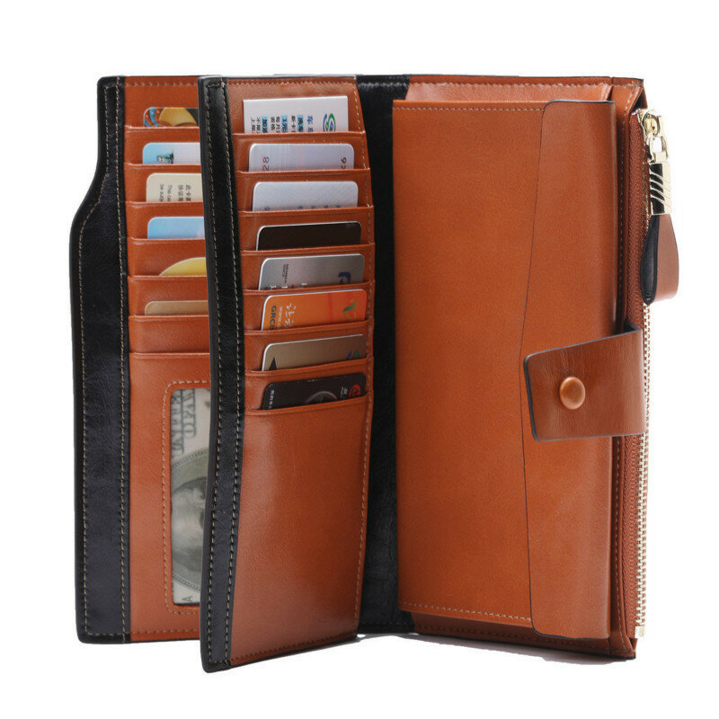 Mode Lange Frauen Leder Brieftasche Frauen Brieftaschen Forcell-touch-lcd-display Echtem Leder Geldbörse Weibliche Geldbörse Carteira Feminina