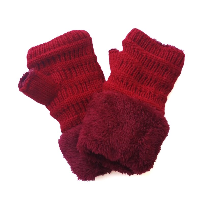 1 Pair Of Winter Unisex Outdoor Ski Riding Knitted Half-Finger Hand Warmer Thickened Touch Screen Warm Gloves
