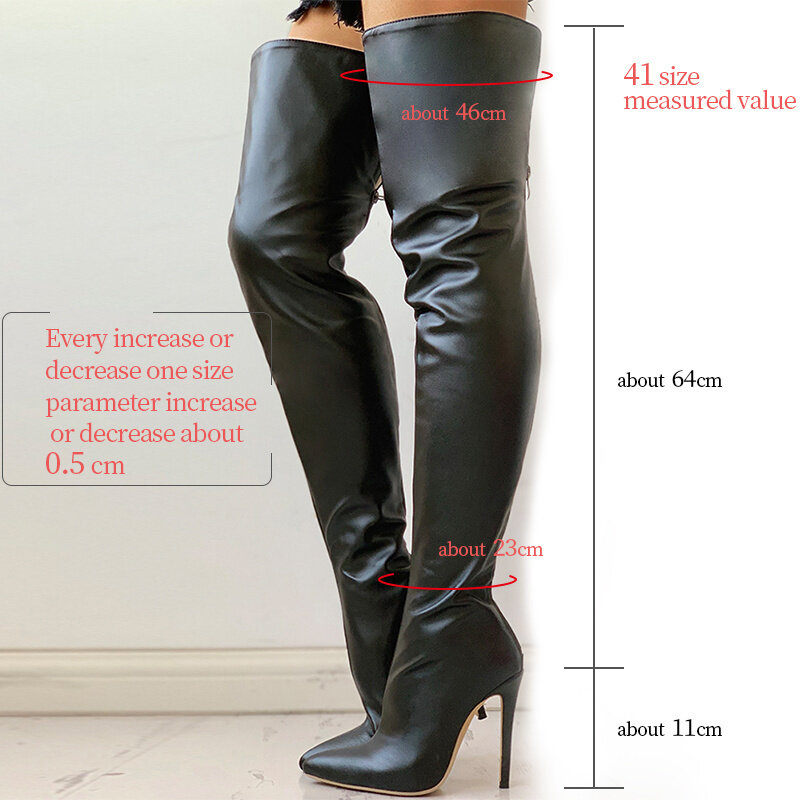 Sepatu Bot Ksatria Tinggi Lutut Wanita Sepatu Bot Tinggi Paha Hak Stiletto Ujung Lancip Hitam Seksi Sepatu Bot Wanita Panjang Kulit PU Musim Gugur