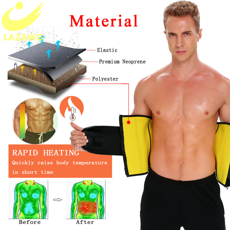 Lazawg men cintura trainer neoprene quente sauna suor cinto treino magro ginásio corpo shaper controle de barriga espartilhos perda de peso cintos
