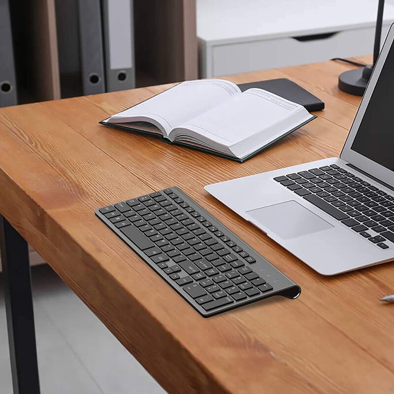 Clavier sans fil disposition russe, ergonomie, clavier sans fil muet pleine grandeur, pour ordinateur portable, ordinateur, bureau, PC, noir gris
