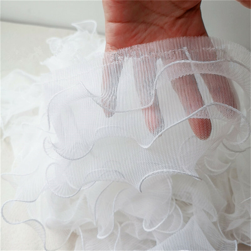50CM blanco borde de encaje con volantes 3 capa plisada cinta artesanía de costura DIY 4,72 "ancho