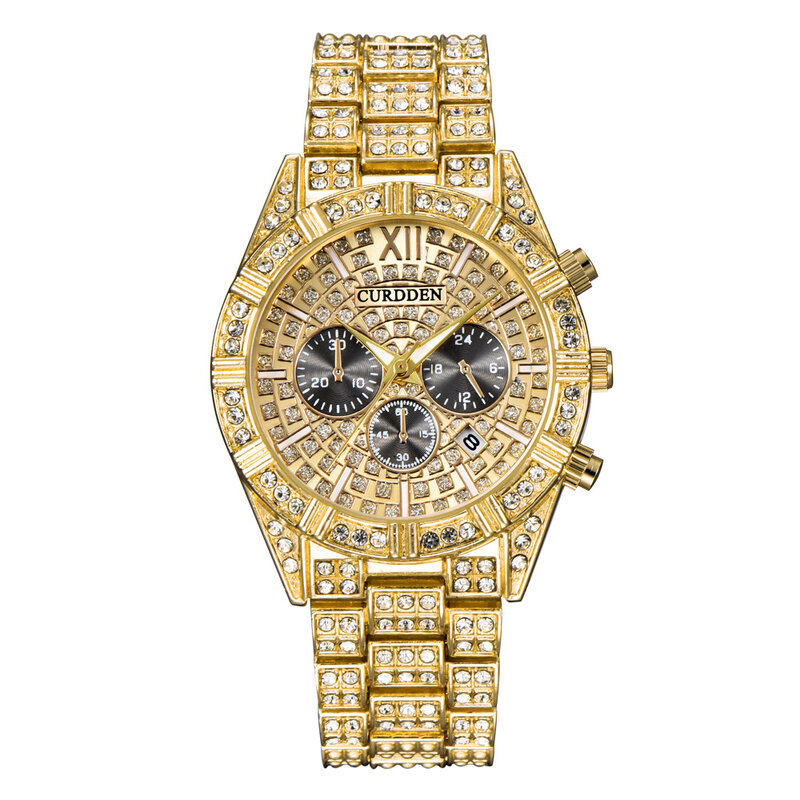 Bussiness diament Iced Out zegarek mężczyźni stali Hip Hop męskie zegarki Top marka luksusowe złoty zegar Reloj Hombre Relogio Masculino prezent