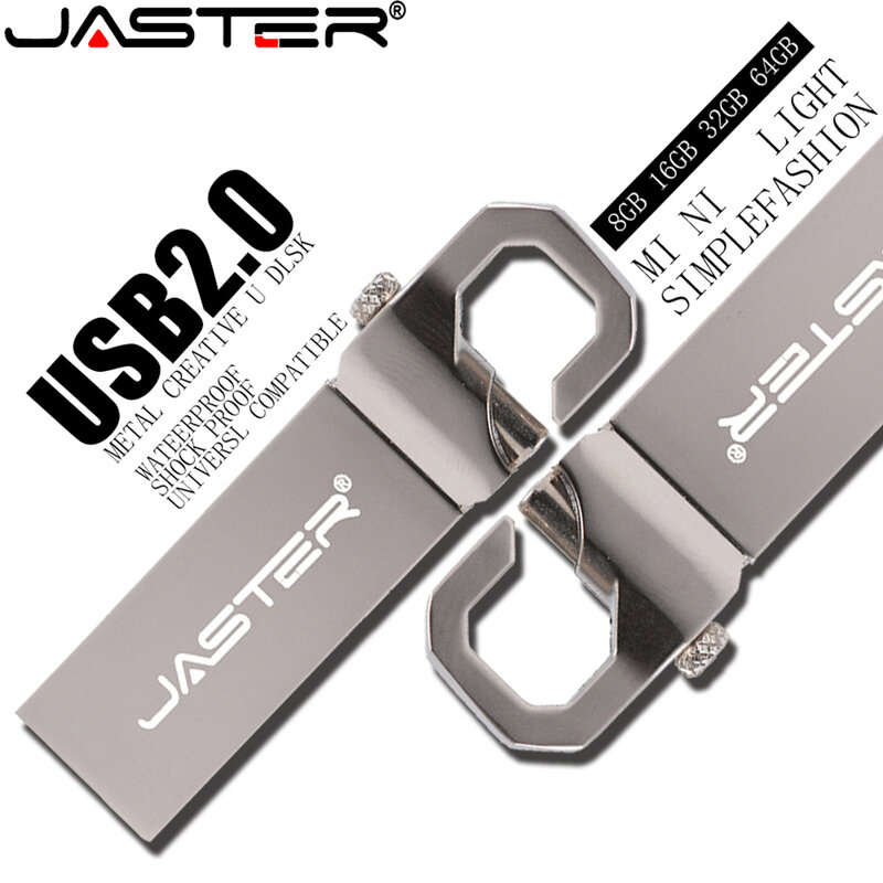 JASTER modelo Memory stick USB flash drive de Metal mosquetão Prata Pen drive pendrive logotipo personalizado Prata 32GB 64GB presente do Negócio