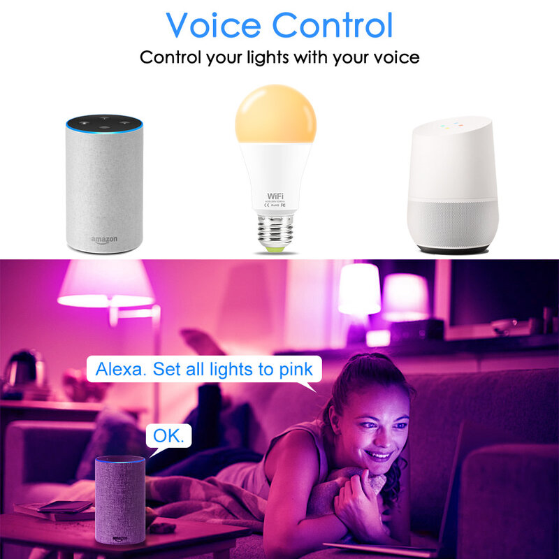 15W 220V WiFi Smart Bulb dimmerabile Multicolor E27 B22 RGB WiFi LED lampada magica funziona con Alexa/Google Home Remote Control tramite APP