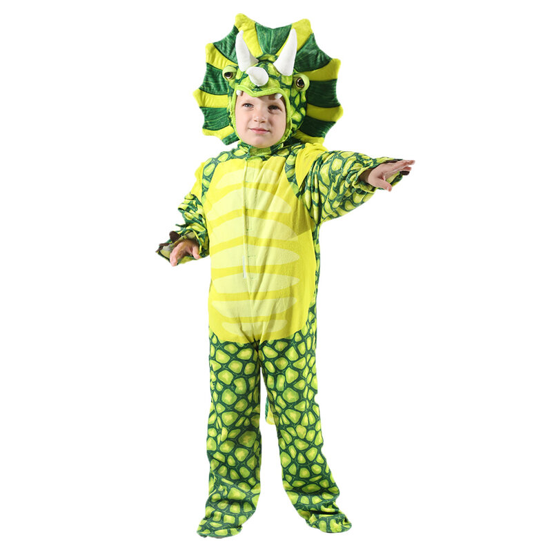 Kostum Anak Laki-laki Perempuan Anime T-rex Dinosaurus Kostum Cosplay Jumpsuit Setelan Purim Halloween Kostum Pesta Natal untuk Anak-anak