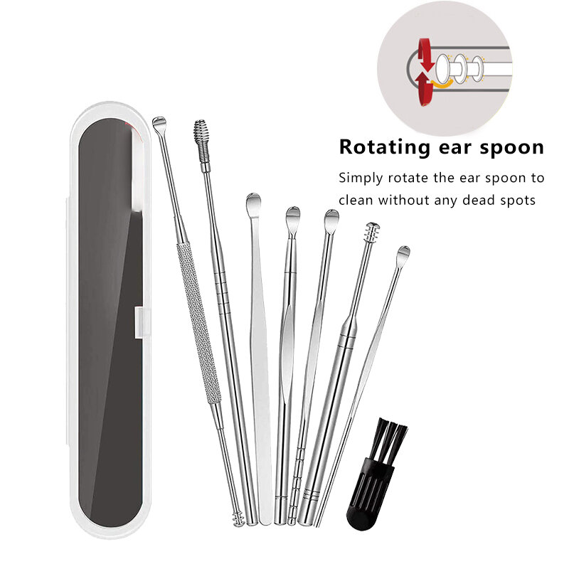 Recolectores de cera para los oídos de acero inoxidable, limpiador de curetas, herramientas de belleza para el cuidado del oído, Premium, 8 piezas