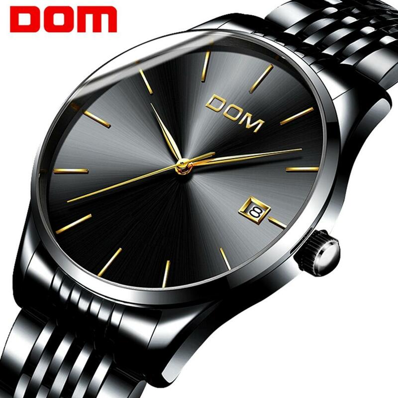 Часы DOM Мужские кварцевые, модные брендовые Роскошные повседневные Простые Стальные водонепроницаемые спортивные