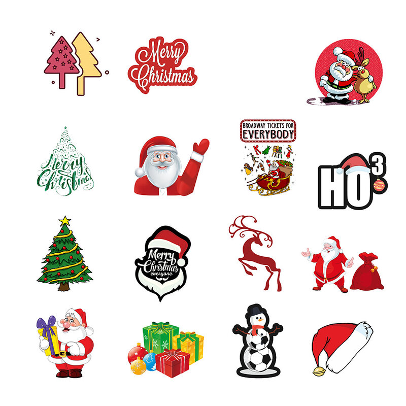 50pcs / Set Merry Christmas Stickers Gifts Street Doodle Decals Set for Christmas Day Waterproof PVC Sticker Children's Toys