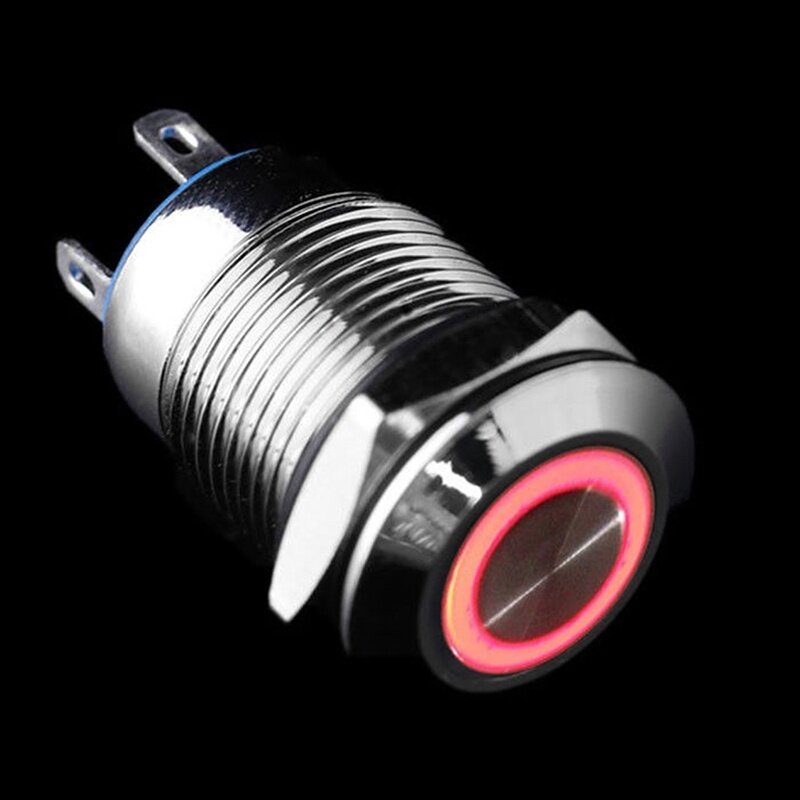 Botón pulsador LED de aluminio para coche, pestillo de interruptor de Metal, 12mm, 12V, 1 ud.