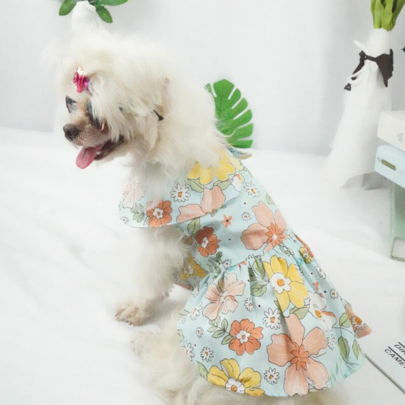Платья с цветочным рисунком для домашних животных, ошейник для кукол, юбки с цветочным рисунком для собак и кошек, юбки для щенков и принцесс...