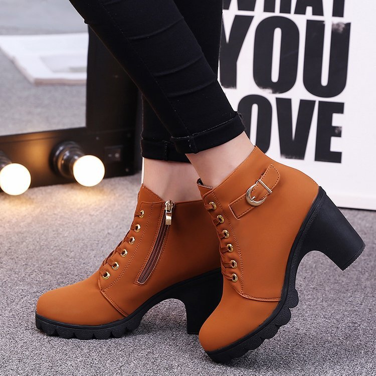 Shoe Heels Black High Slipper Women Fashion Hot Winter Womens Fashion High Heel Lace Up Ankle Boots Ladies Buckle Platform Shoes