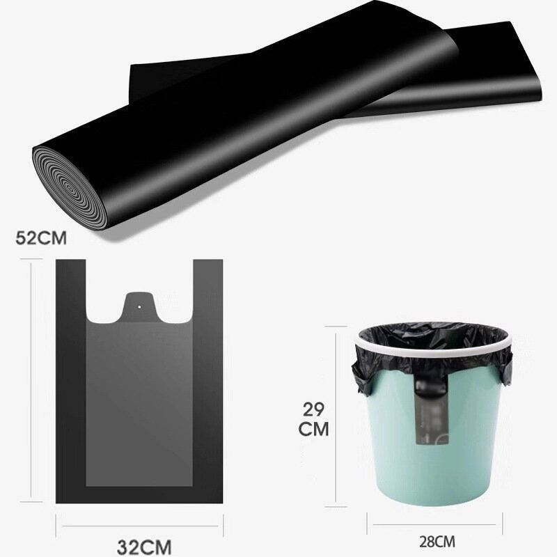 Sac poubelle à usage unique noir en plastique, sacs à t-shirt robustes épais sacs d'épicerie durables 50 pièces ks999