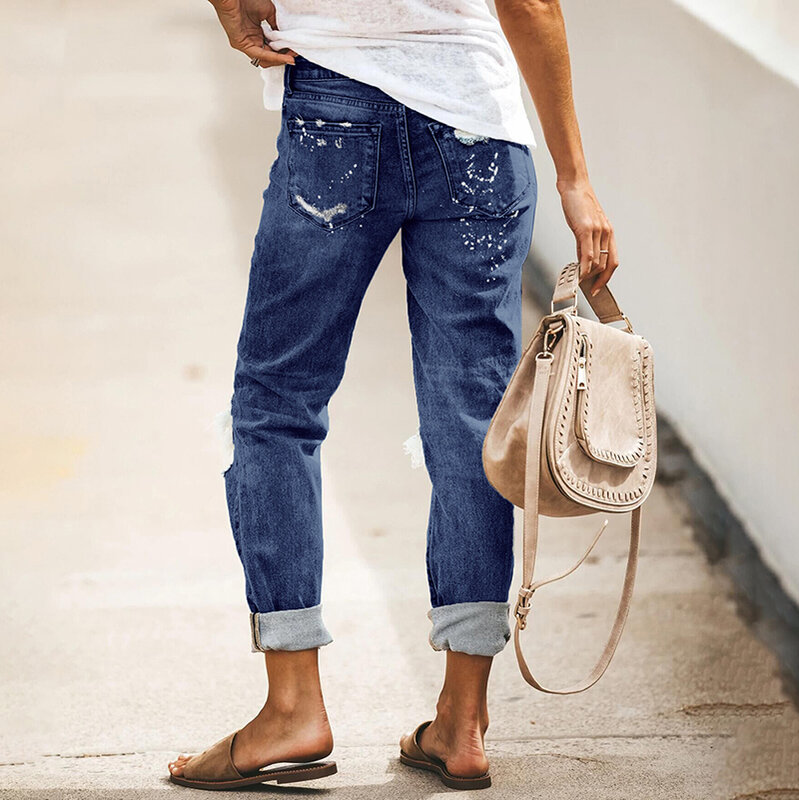 Streetwear Vrouwen Bodycon Jeans Ripped Fashion Patchwork Esthetische Broek Jeans Voor Vrouwen Mid Taille Denim 90S Jeans