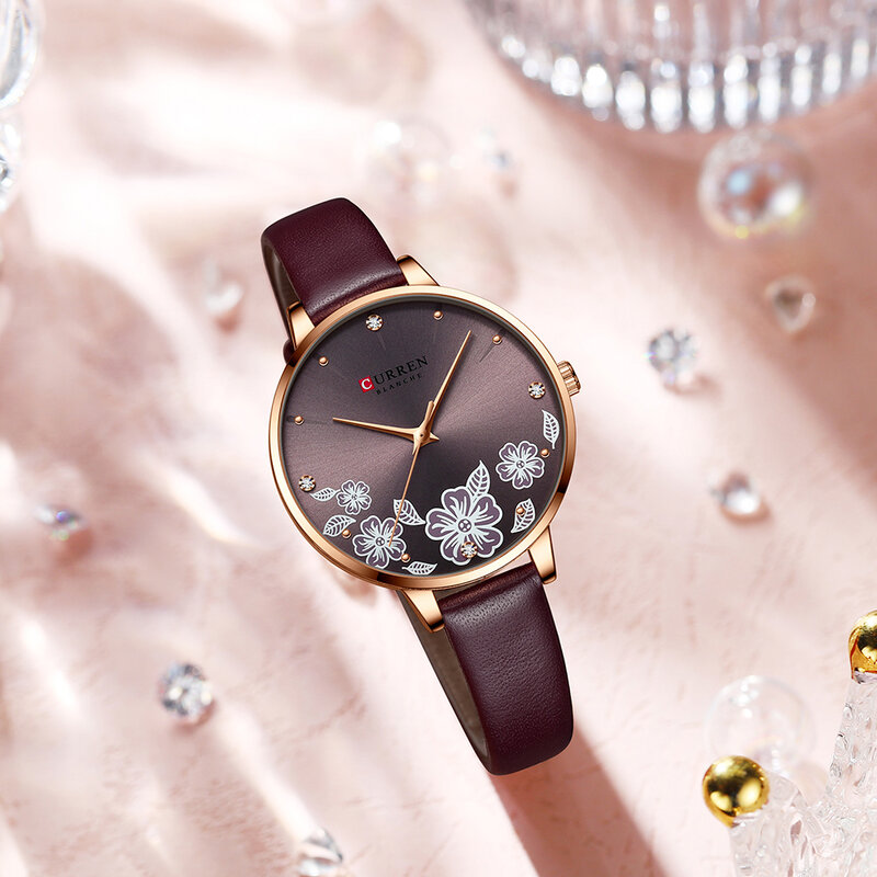 2020 CURREN 패션 캐주얼 여성 시계 가죽 스트랩과 럭셔리 우아한 숙녀 석영 손목 시계 매력적인 디자인 여성 시계