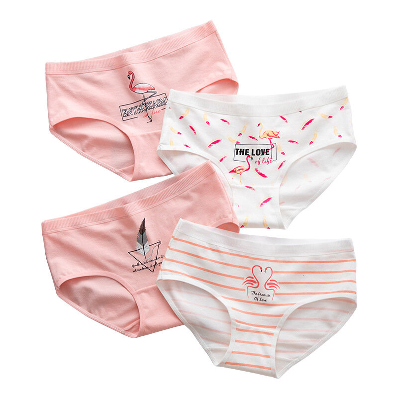 New Simple Cartoons Cute Flamingo Underwear For Women Fashion Comfortable Breathable Cotton Mid Waist Girls Wholesale