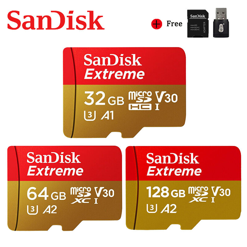 Двойной Флеш-накопитель Sandisk оригинальный слот для карт памяти Extreme Micro SD карта A2 A1 V30 U3 4K флэш-карты 64 Гб оперативной памяти, 32 Гб встроенной п...