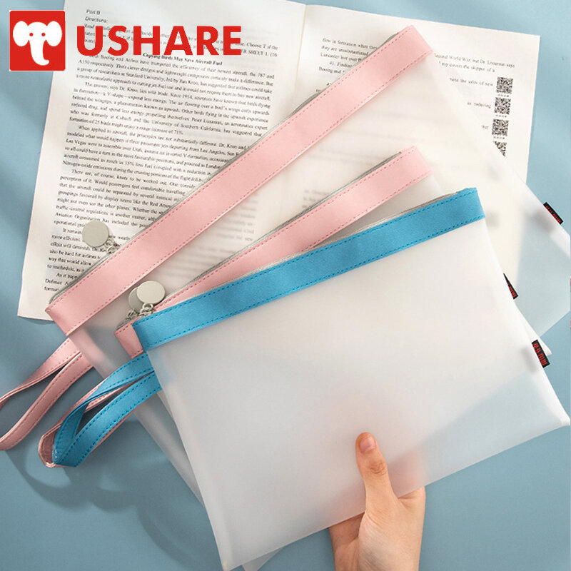 A4 Office Flie Folder Documents Organizer Bag Waterproof Zipper Card Holder Transparent Frosted Material Stationery Supplies