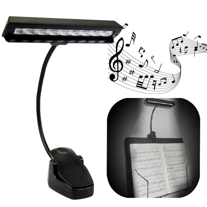 Soporte de música para orquesta, lámpara de Piano para dormitorio, con adaptador, Flexible, portátil, 9 LED, color negro