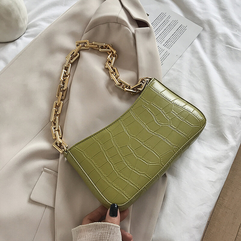 Дизайнерская кожаная сумка на плечо для женщин, однотонная дорожная модная сумочка с цепочкой и каменным узором, лето 2021