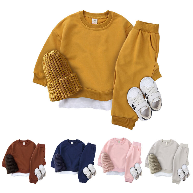 Детский спортивный костюм для мальчиков и девочек, Повседневная Толстовка с капюшоном и штаны, комплект одежды из 2 предметов в стиле пэчвор...