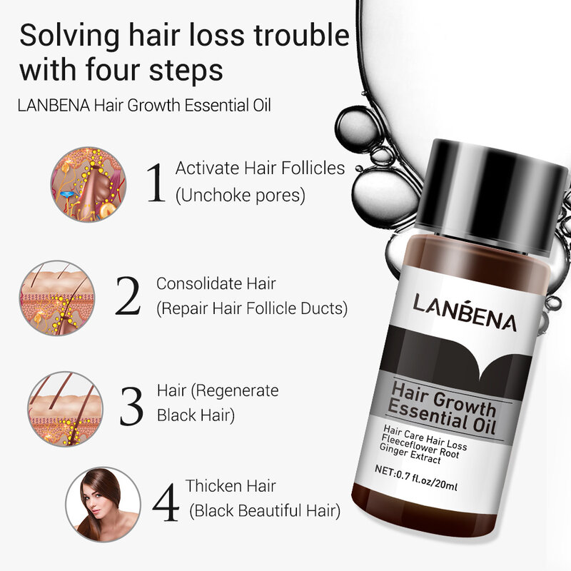 LANBENA – huile essentielle pour la croissance des cheveux, produit efficace pour prévenir la perte de cheveux, sérum pour le cuir chevelu, traitement contre la calvitie, pour femmes et hommes