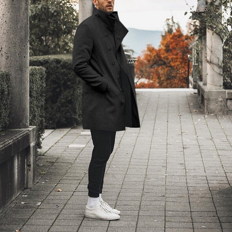 Gabardina de alta calidad para hombre abrigo largo clásico de invierno ajustado（#gray） 
