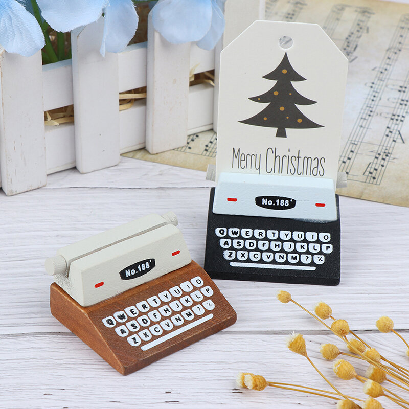 Coffee Vintage Wooden Typewriter Photo Card Memo Holder Stand Card Holder