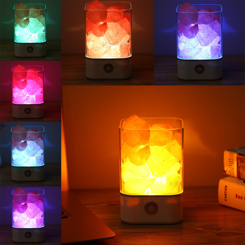 Usb luz de cristal natural do himalaia sal lâmpada led purificador ar criador humor interior luz quente candeeiro mesa quarto lâmpada lava