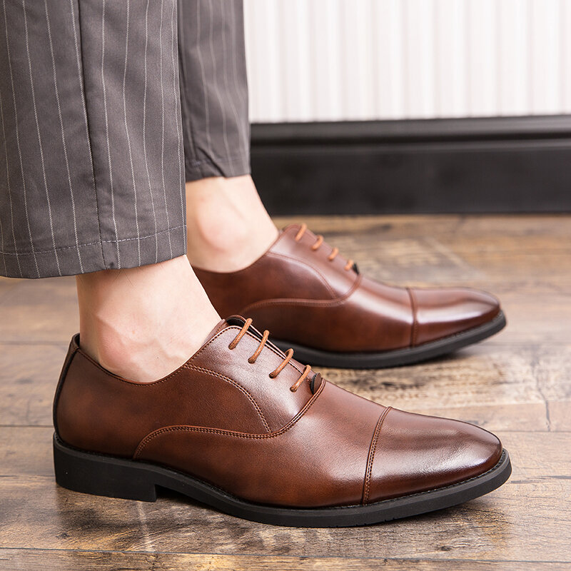 Zapatos Formales Para Hombre De Gran Tamaño Zapatos Oxford De Negocios Con Cordones Calzado De Boda Marrón 