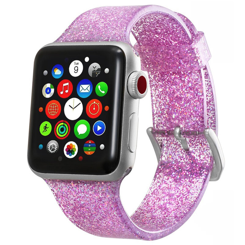 Correia de purpurina para apple watch, pulseira de silicone para apple watch band 40mm 44mm, iwatch band 38mm 42mm, bracelete apple watch series 5 4 3 2