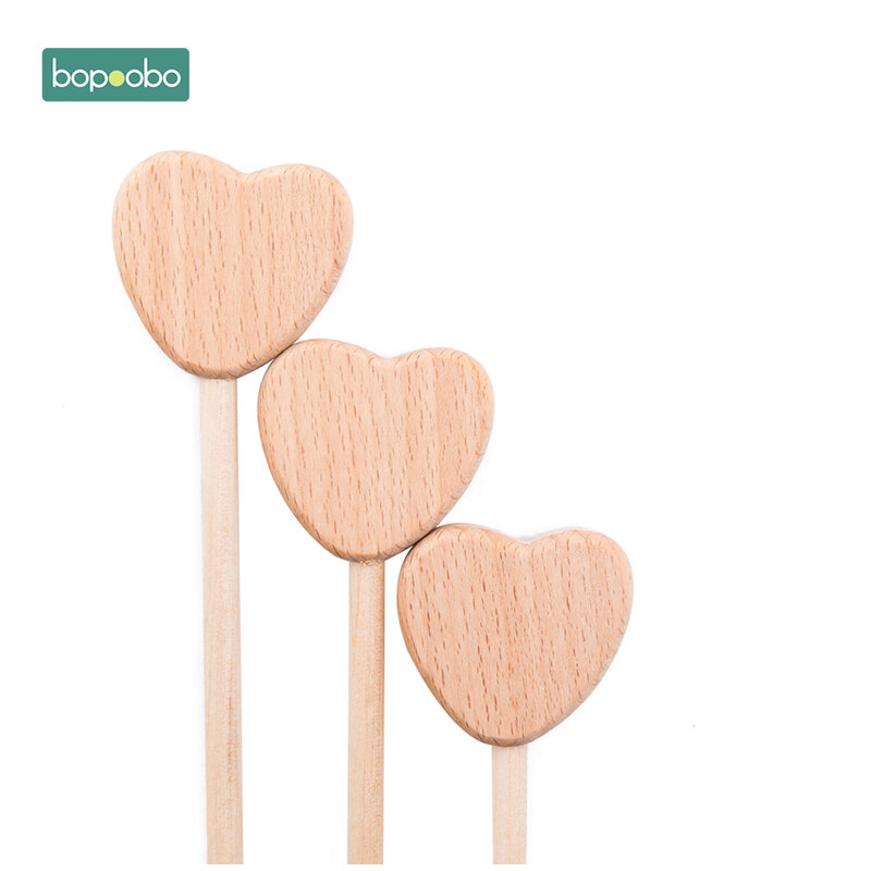 Bopoobo – anneau de dentition en bois de hêtre sans BPA, 4 pièces, cœur Waldorf, jouets pour bébé, jeu de gymnastique pour enfant de 0 à 12 mois